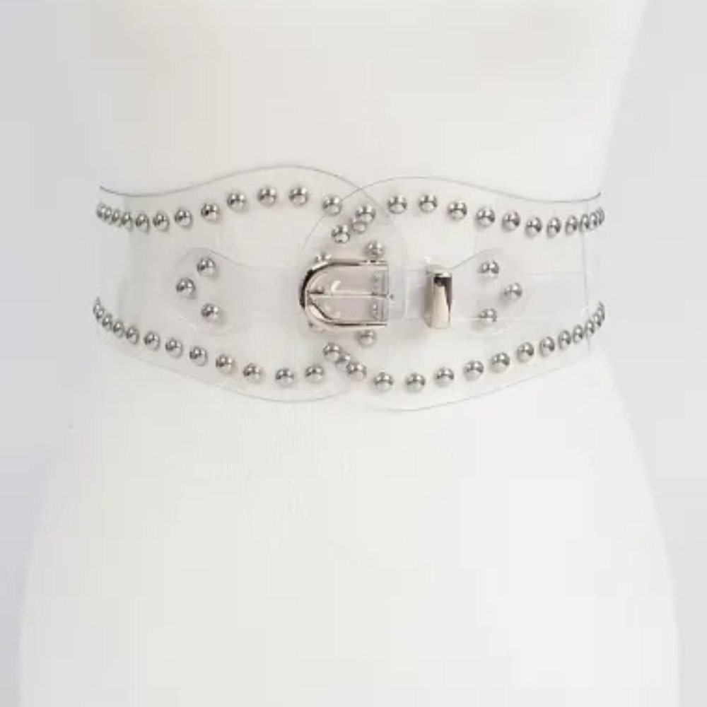 Studded Transparent waist belt- Silver